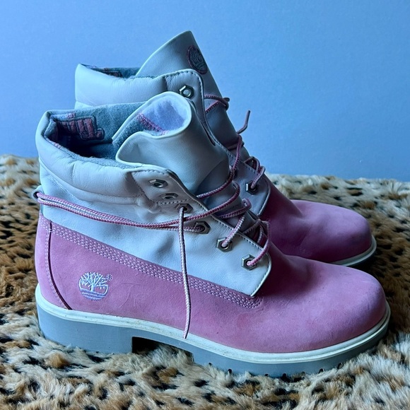 Timberland Pink & White Leather Boots Women’s Size 8M - Picture 6 of 10